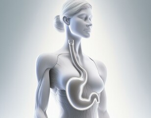 Blank human stomach 3d isolated on white digestion anatomy background with organ internal health body digestive biology system or medical healthy concept and empty esophagus abdomen gastric object
