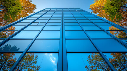 office building in autumn,
Glass windows on modern building 