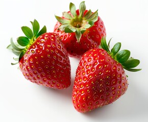 strawberries with green leaves on a white background