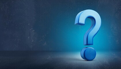 Blue question mark icon sign or ask faq answer solution and information support illustration business symbol isolated on white background with problem graphic idea or help concept. 3D rendering