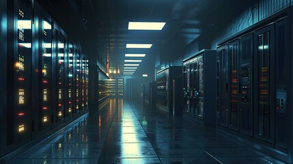 3D render of a computer data center. copy space for text.