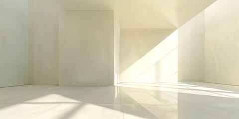 room with a white wall and a white floor with a light coming through the window