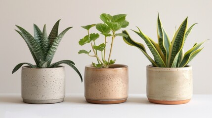 Obraz premium Minimalist Plant Arrangement in Ceramic Pots