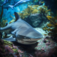 Fototapeta premium Underwater Majesty: Close-Up of a Serene Shark in Natural Habitat