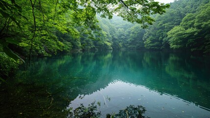 Serene Lake Surrounded by Lush Forest