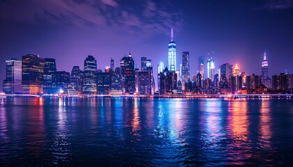 Obraz premium Illuminate the night with the glow of a city skyline powered by renewables