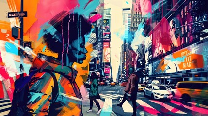 Urban Street Scene with Colorful Graphic Artwork
