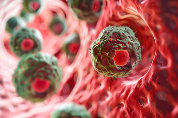 Cancer Cells in our body. Oncology Medical 3d Illustration concepts.