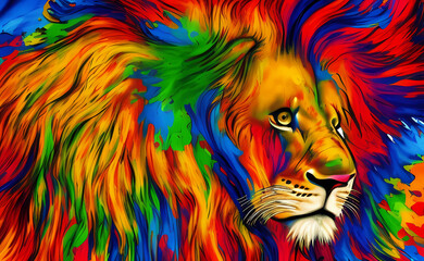 Animal Background with Colorful Lion Face Painting Theme