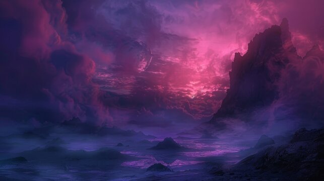 Enchanting night circus under a purple thunder sky, rationalist Julius Caesar's vivid dream with blue, apricot, and red hues.