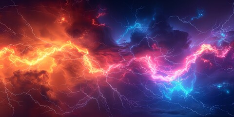 a colorful sky with a lot of lightnings