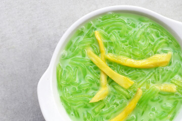 Rice noodles dessert with coconut milk cream