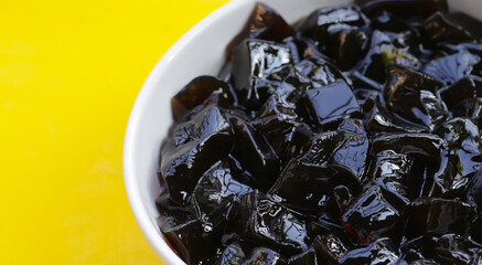Grass jelly, herbal dessert. Mesona chinensis