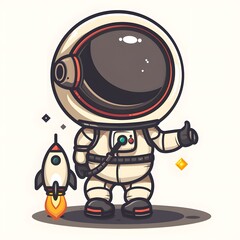 The main subject is a cartoon-style astronaut with a large, round, reflective helmet. Stars and planets are reflected on the surface of the astronaut&rsquo;s helmet, adding to the space theme.