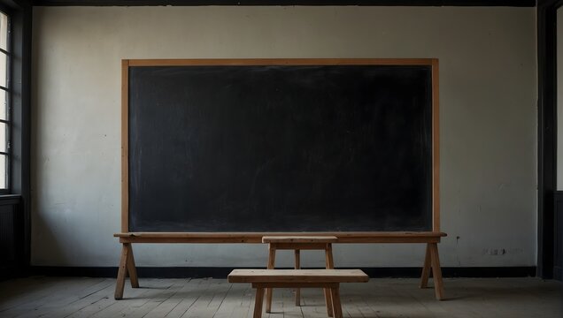  In a classroom devoid of distractions, a solitary blackboard stands against the wall, its surface pristine and invit ai_generated