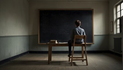  In a classroom devoid of distractions, a solitary blackboard stands against the wall, its surface pristine and invit ai_generated