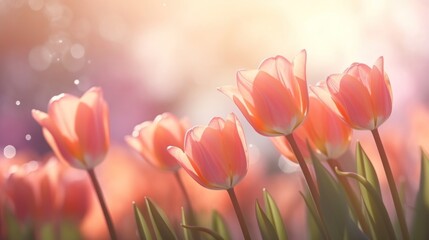 beautiful tulips on a luminous and colorful background. Each tulip has delicate petals