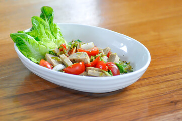 sausage salad, spicy salad or Thai spicy salad or Thai sausage salad