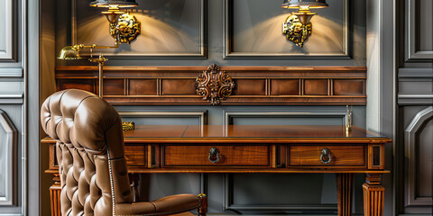 University Professor's Desk in New York: A sophisticated, well-organized desk at a prestigious university in the city, with books, papers, and awards, signifying academic excellence