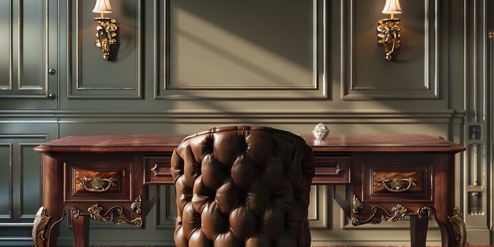 University Professor's Desk in New York: A sophisticated, well-organized desk at a prestigious university in the city, with books, papers, and awards, signifying academic excellence