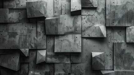 3D rendering of abstract concrete wall with beveled edges.