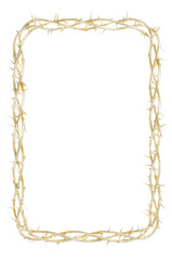 Divine Thorny Canvas: artistic vision with this 3D render of a vertical, golden thorn frame. Ideal for modern art installations and Christian visuals exploring themes of divinity and suffering.