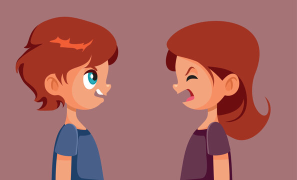 Siblings Arguing Screaming at Each other Vector Illustration. Brother and sister having a conflict yelling out loud 
