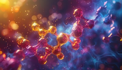 Capture the intricate beauty of a dopamine molecule in a hyper-realistic, CG 3D design Show the molecules complex structure and vibrant colors in exquisite detail