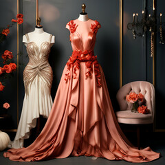 fashion themed background with elegant evening dresses and accessories,generate ai