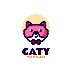 Vector Logo Illustration Cat Mascot Cartoon Style.