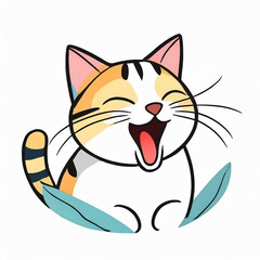 Fototapeta premium Colorful cat yawning, eyes closed