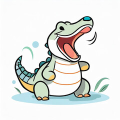 Fototapeta premium Colorful crocodile yawning, eyes closed