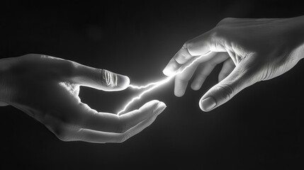 The photo shows two hands reaching out to each other