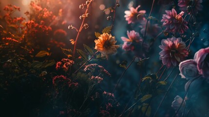 Professional Floral Backdrop with Cinematic Lighting in Baroque Style for Photography