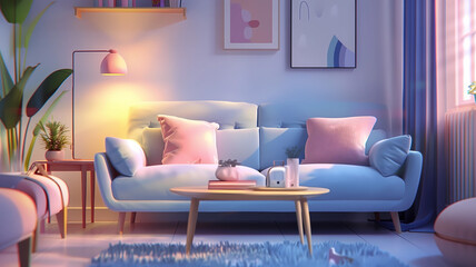 Cozy and Comfy Interior Design, Interior Design Materials, 3D Rendering, a Cute Living Room