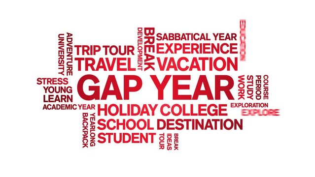 Gap Year animated word cloud;text design animation tag kinetic typography seamless loop.