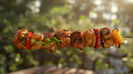 Rabbit meat on skewers with tomato sauce for eid special with blurred background
