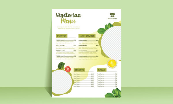 Modern Restaurant Vegetarian Green Menu Design Template