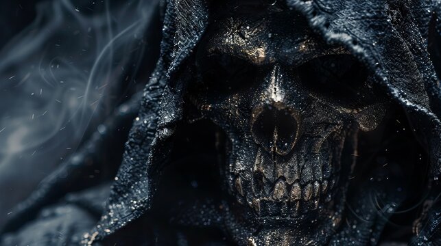 A dark skull with a hooded hood.