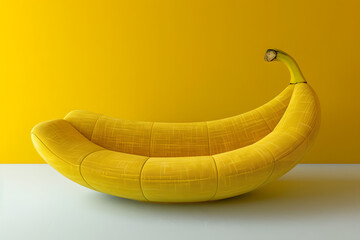 Sofa with banana shaped against the background of wall.