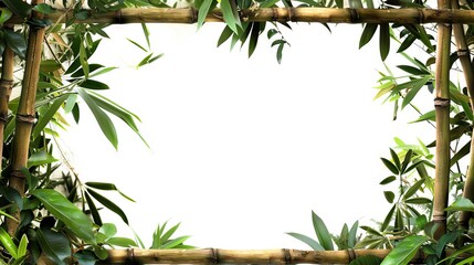 A frame made of bamboo leaves with a white background.