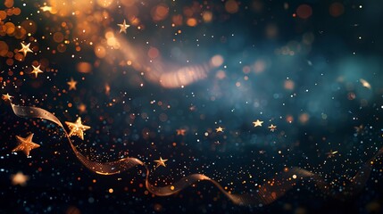 Fototapeta premium A dark background with stars and ribbons.