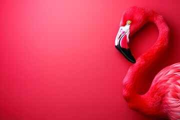 Flamingo bird on red background.