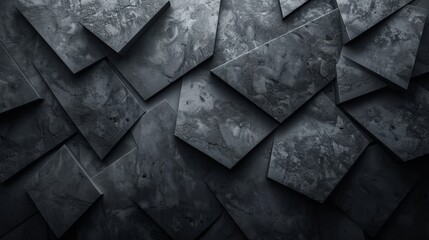 Black slate tiles. Geometric shapes. 3D rendering.