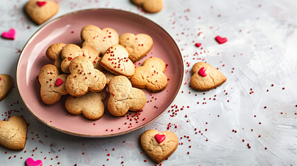 Plate with tasty cookies for Valentines Day celebratio