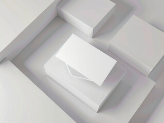 A white box with a blank card on top.