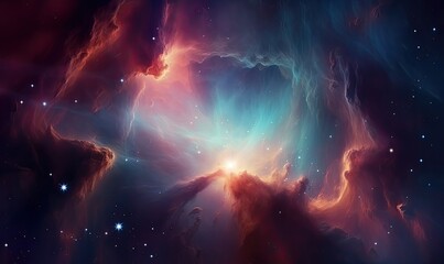 Colorful Nebula Cloud Stars Starry Sky Background. Mystical Outer Space Wallpaper. Supernova Cosmic Gas, Galaxy, Scifi Universe.