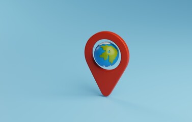 Red Pin on 3D Earth Globe Illustration. 3D Render