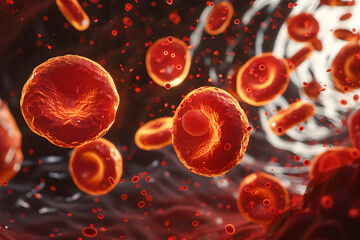  Red Blood Cells and cholesterol in Blood Vessels. Hematology Medical 3d Illustration concepts - 赤血球