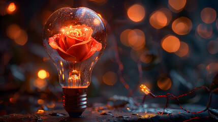 light bulb and roses romantic valentine background